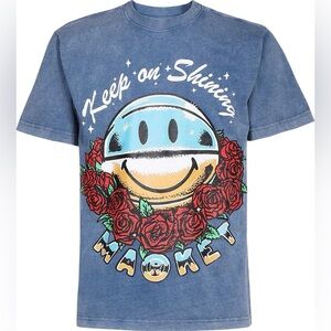 MARKET x Smiley Unisex Keep On Shining Washed Blue T-Shirt NEW Men’s Medium